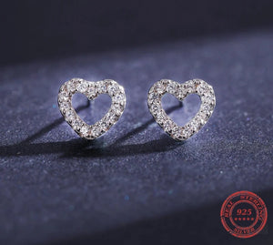 925 Sterling Silver Romantic Heart Stud Earrings