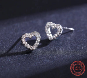 925 Sterling Silver Romantic Heart Stud Earrings