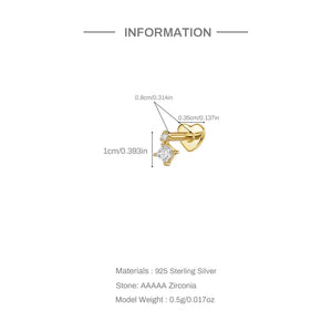 925 Sterling Silver Heart Zircon Stud Earrings – Push-Back Design